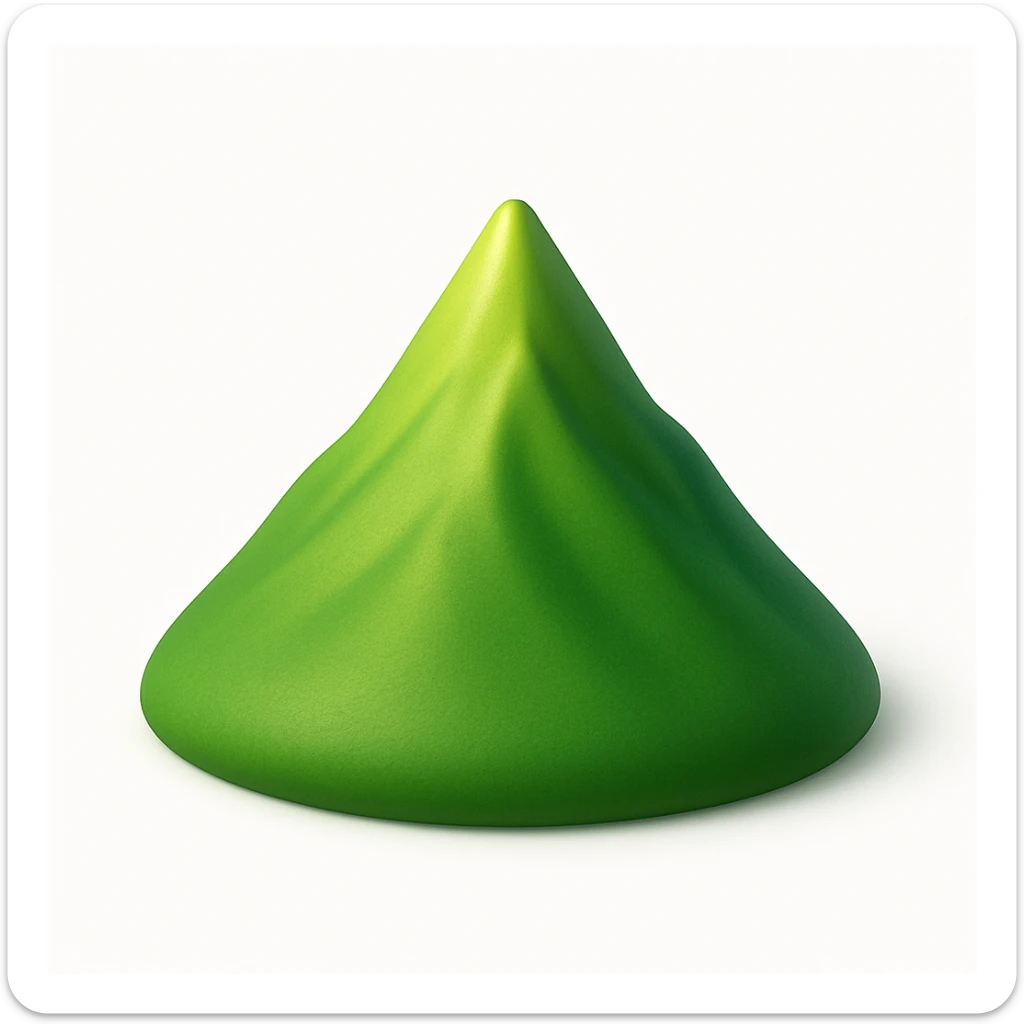 A 3D emoji in iOS emoji aesthetic style of a small mountain peak or hilltop, with a pointed summit and smooth green slopes, soft lighting, minimal and glossy Apple-style design, clean white background

 sticker