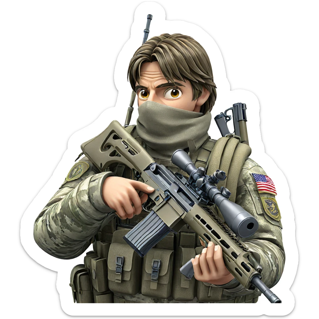military boy with rifle sticker