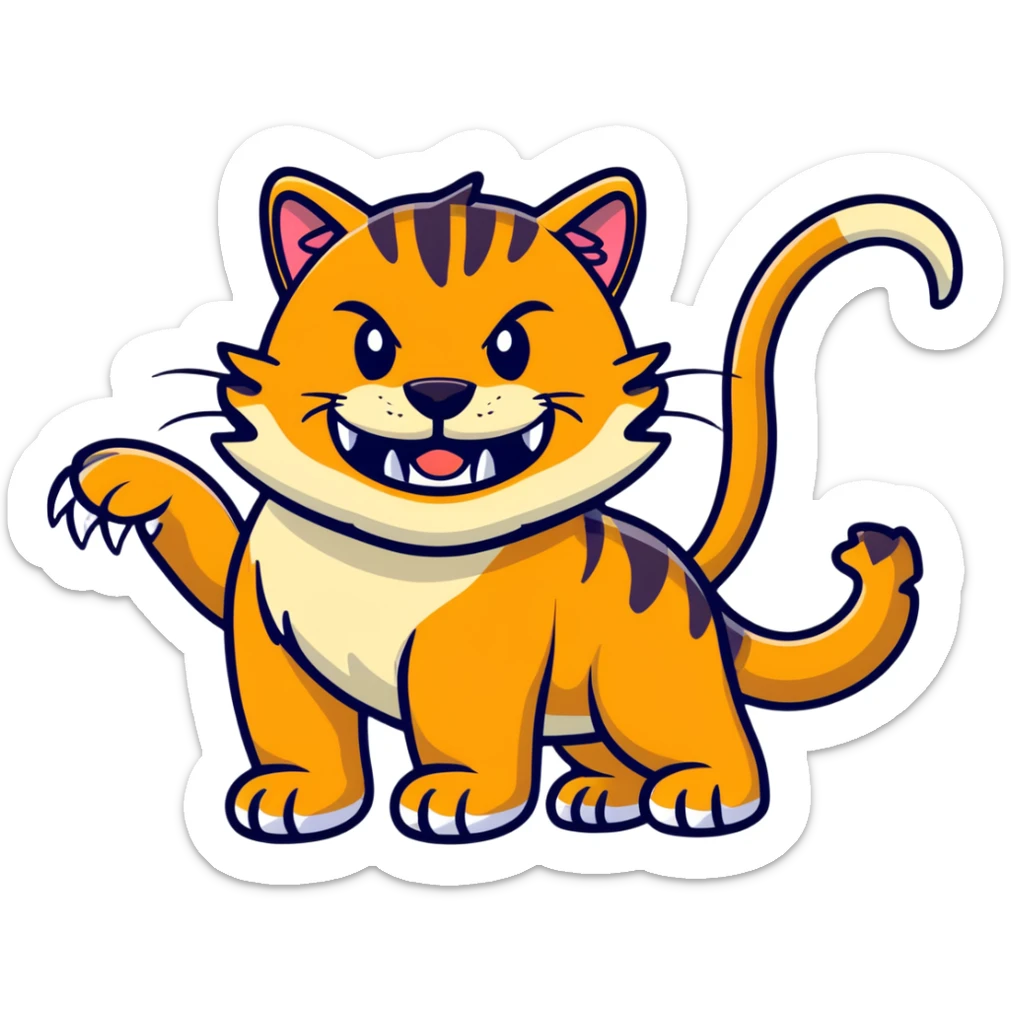 saber-toothed cat with enormous tusks four times longer than its head, extremely exaggerated canine teeth that extend far past its body sticker