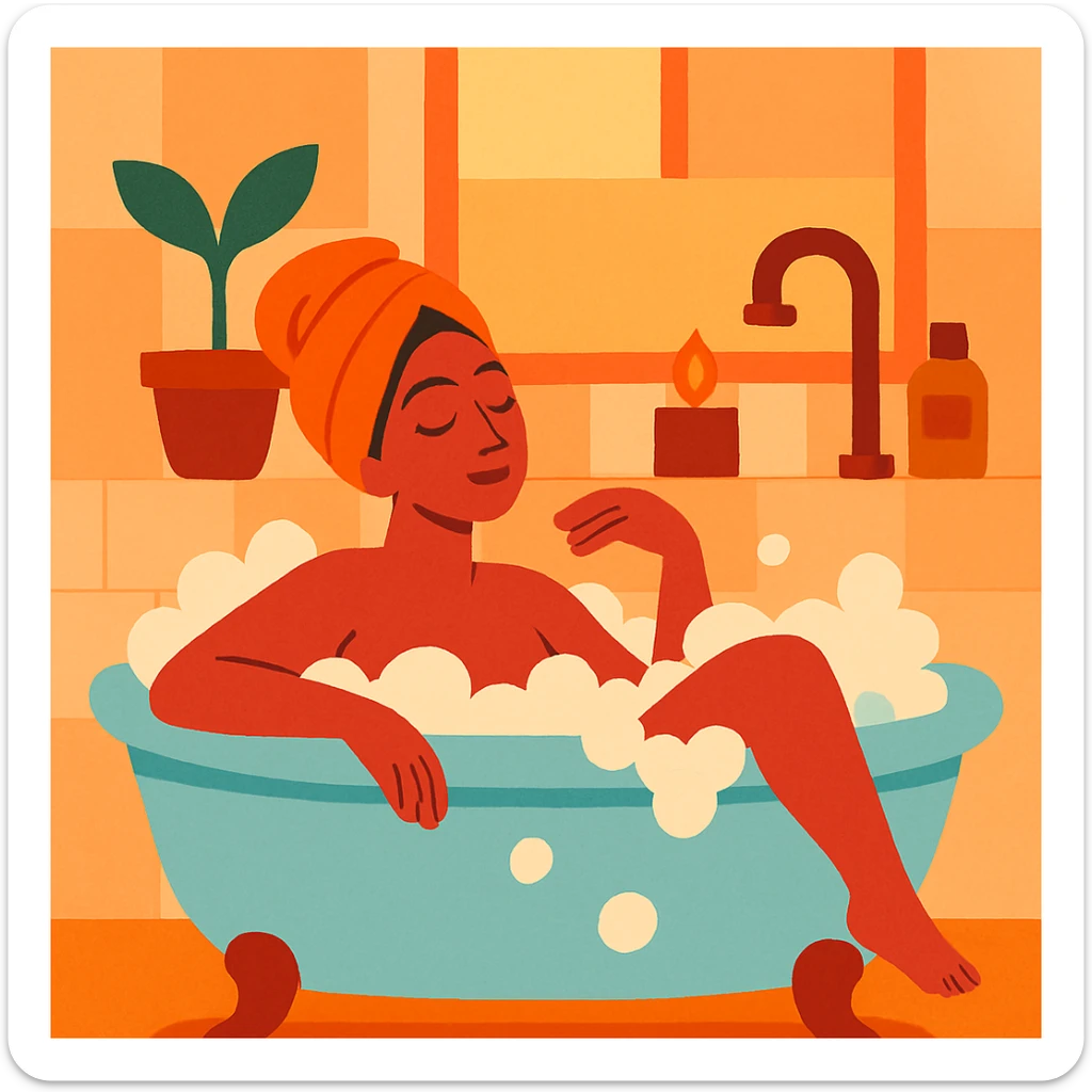 woman taking a relaxing bath, vibrant style, soft background, warm and soothing colors sticker