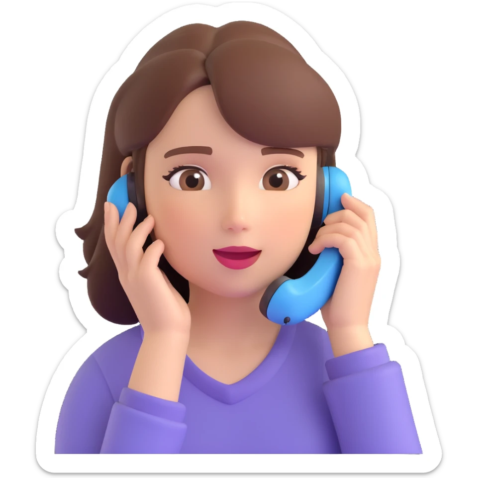 girl talking on phone bedroom background, close up pose sticker