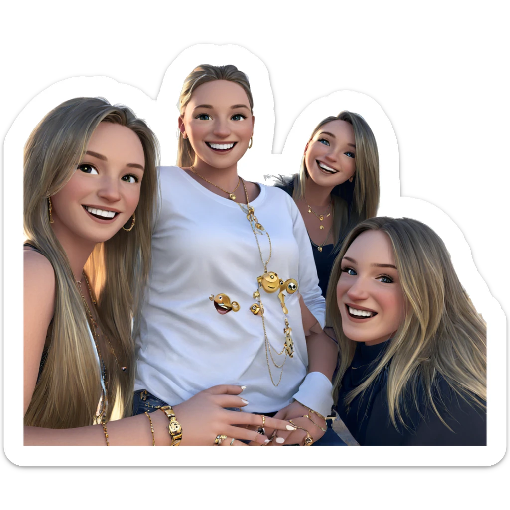smiling girls with jewelry sticker