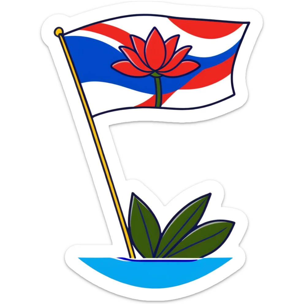 Flag of Friesland with blue and white diagonal stripes and red water lily leaves sticker