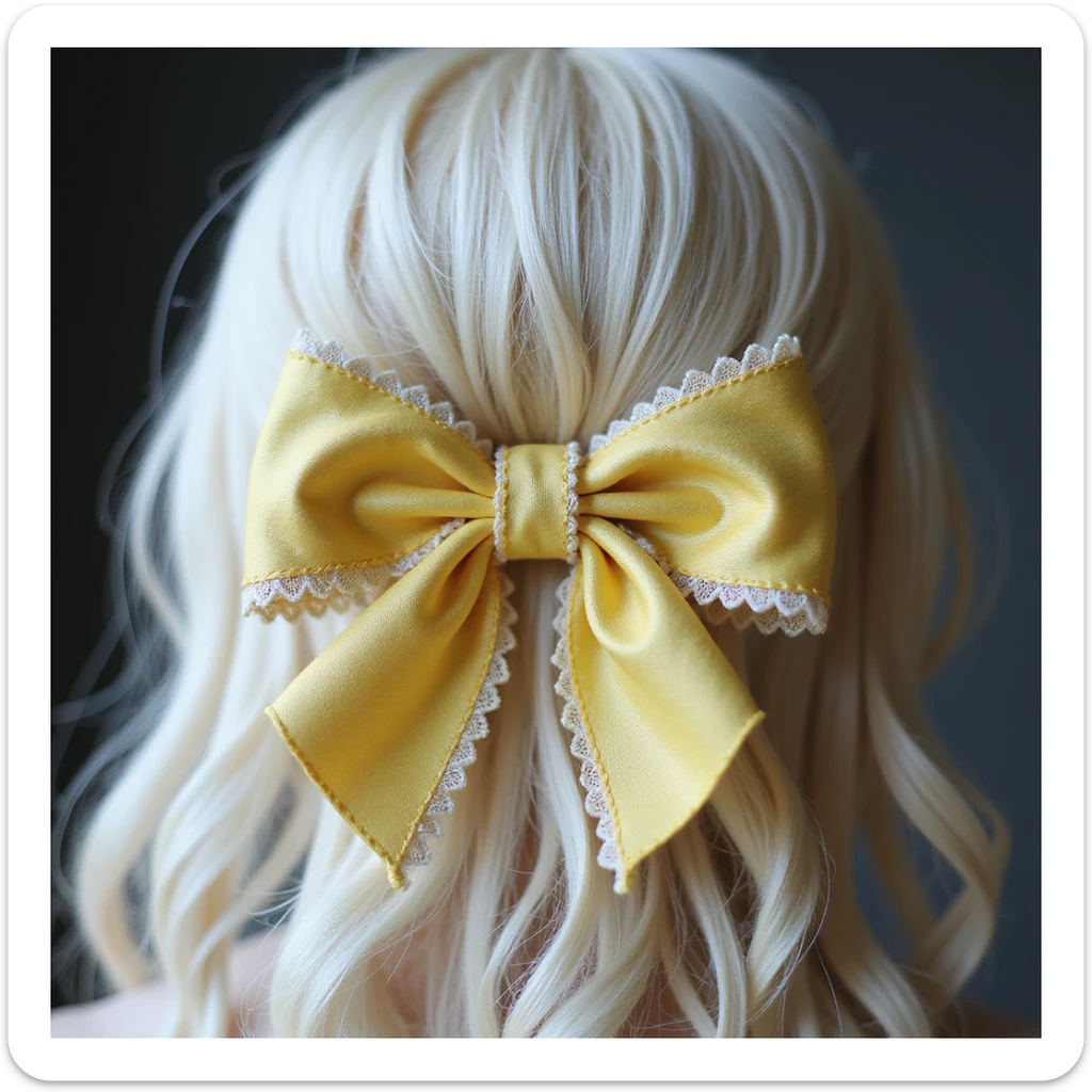 pastel yellow gothic bow and matching hair comb, lace and velvet details, photorealistic style, transparent background, variation 4 sticker