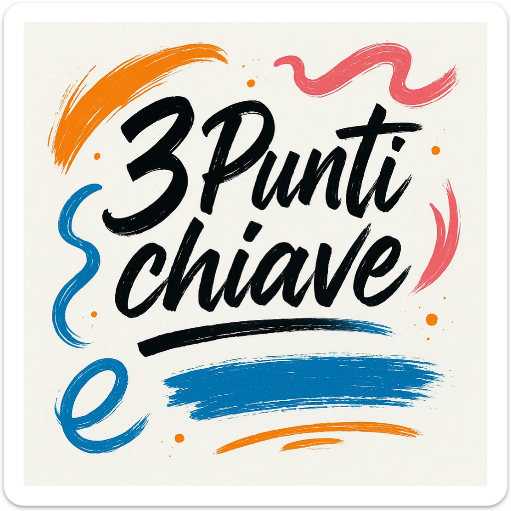 Text '3 Punti chiave' with calligraphic or brush font, color accents, fluid decorations or brush strokes, creative and impactful style for innovative slides sticker