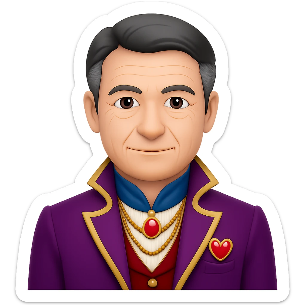 Make the prince look older with mature facial features in the style of emoji. Keep the background transparent. sticker