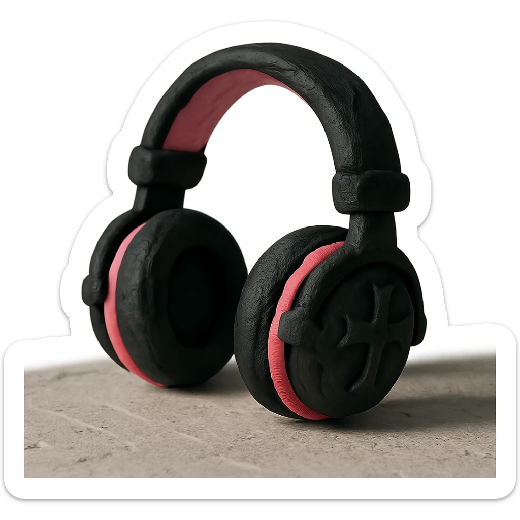 BLACKPINK-inspired gothic headphones, textured and playful, black and pink, no hearts sticker