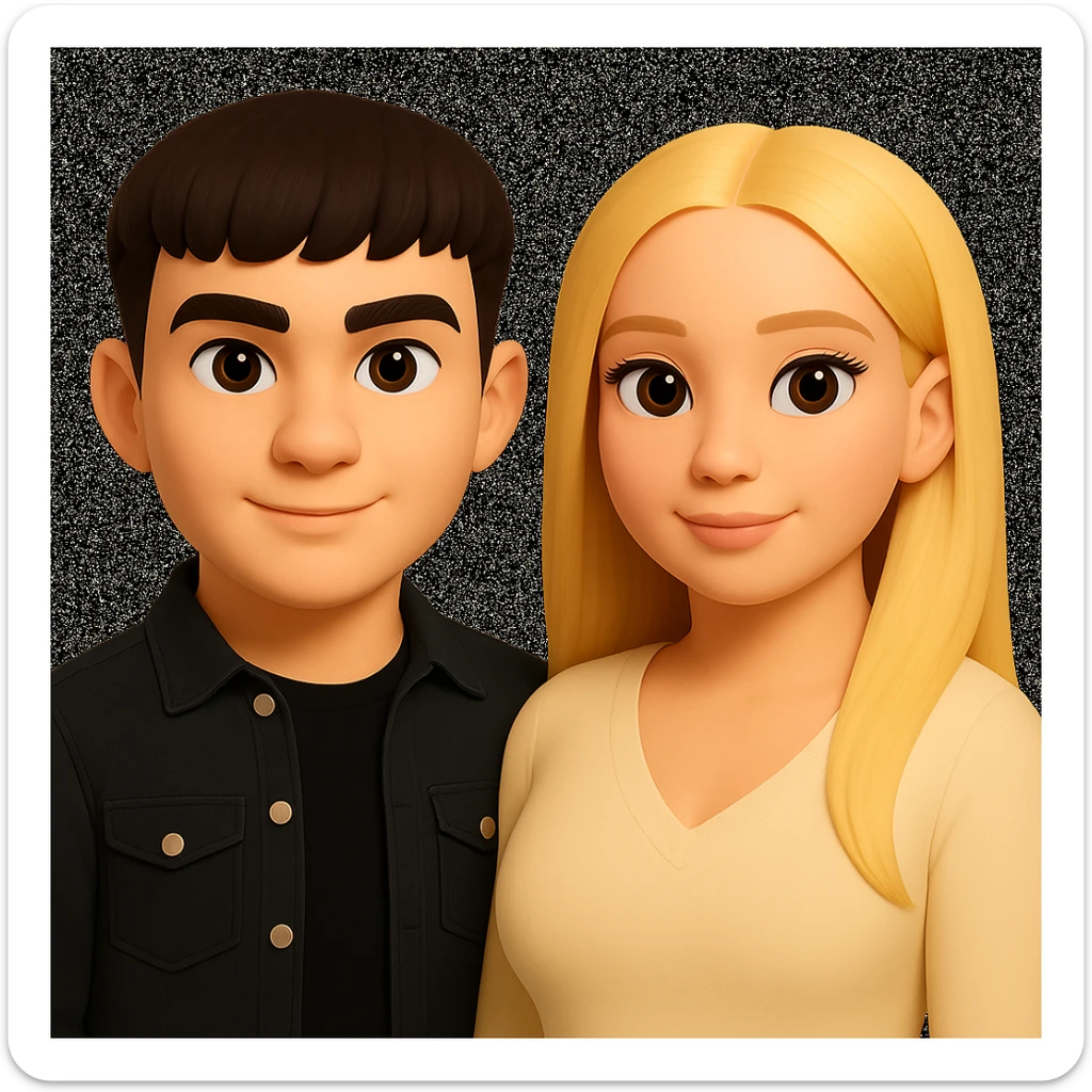 Slightly increase the volume of the upper body of the girl, slightly turn her to face forward, and make the skin color uniform. Maintain the cartoonish 3D style as in the reference image. sticker