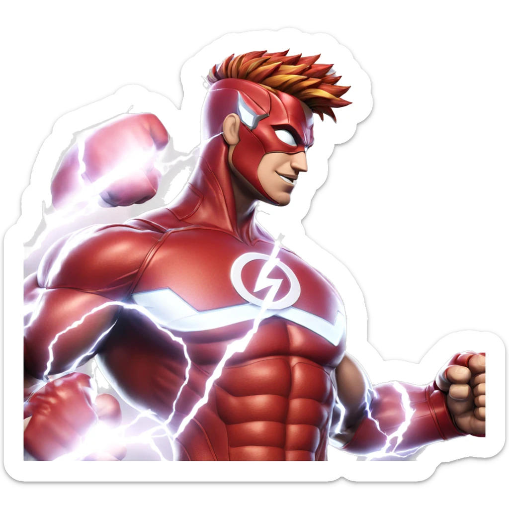 muscular superhero with lightning effects sticker