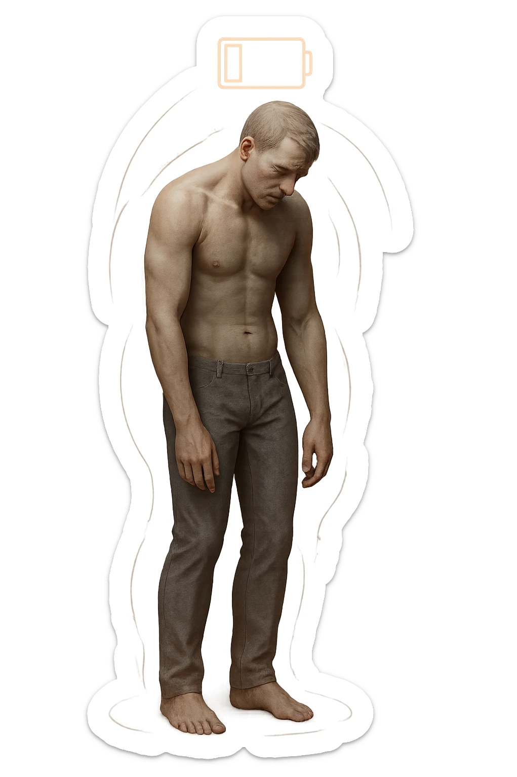 Corpo che segnala che non c'è abbastanza energia in corpo, 3d realistica sticker