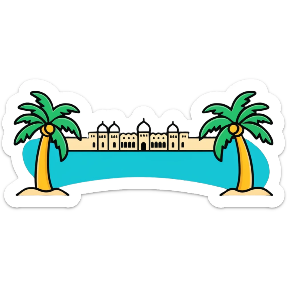 high quality sticker of Palm Jumeirah, the palm-shaped island in Dubai, with clear details and vibrant colors sticker