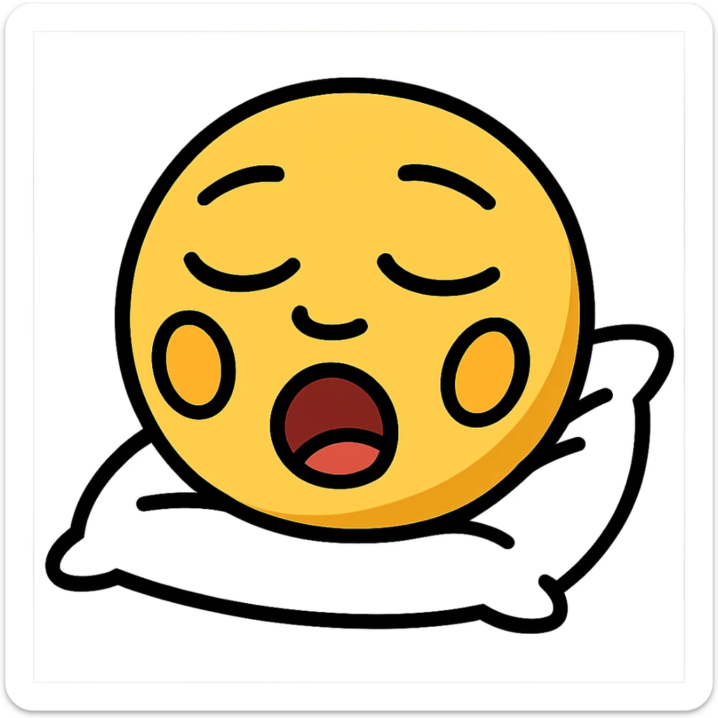 Add a soft pillow under the tired yellow face, keep the background transparent. sticker