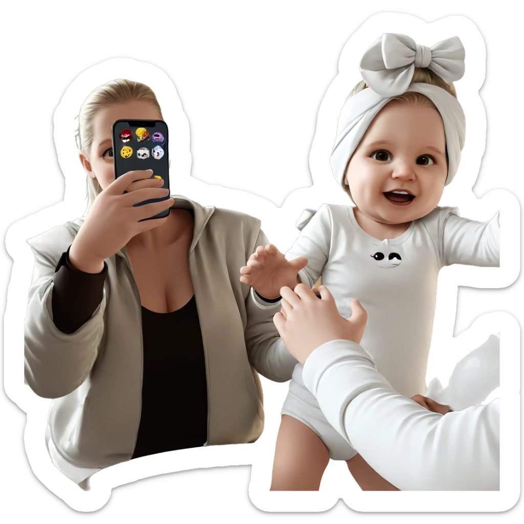 selfie of girl with phone sticker