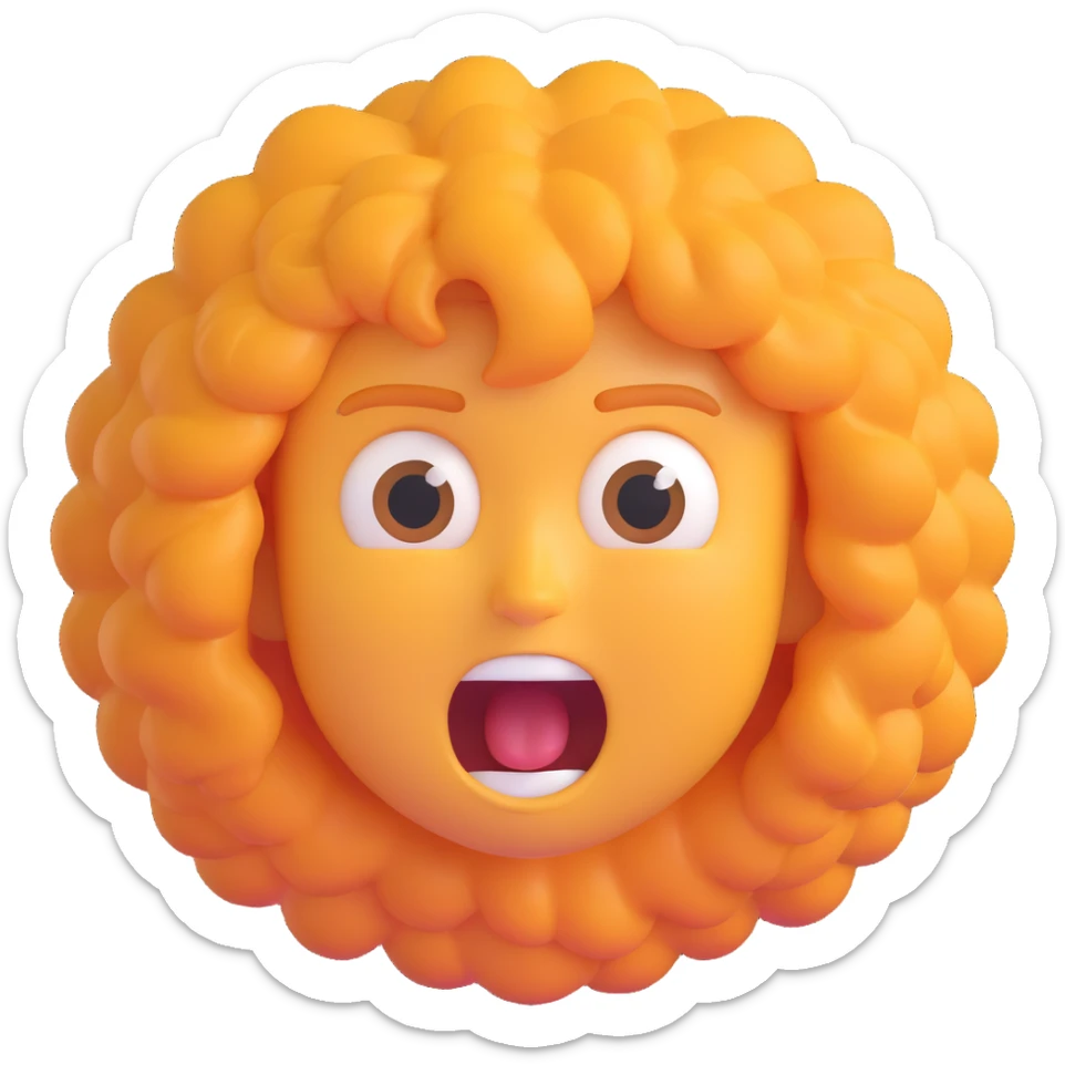 emoji with frizzy unkempt hair, dark circles under eyes, screaming expression, conveying stress and fatigue sticker