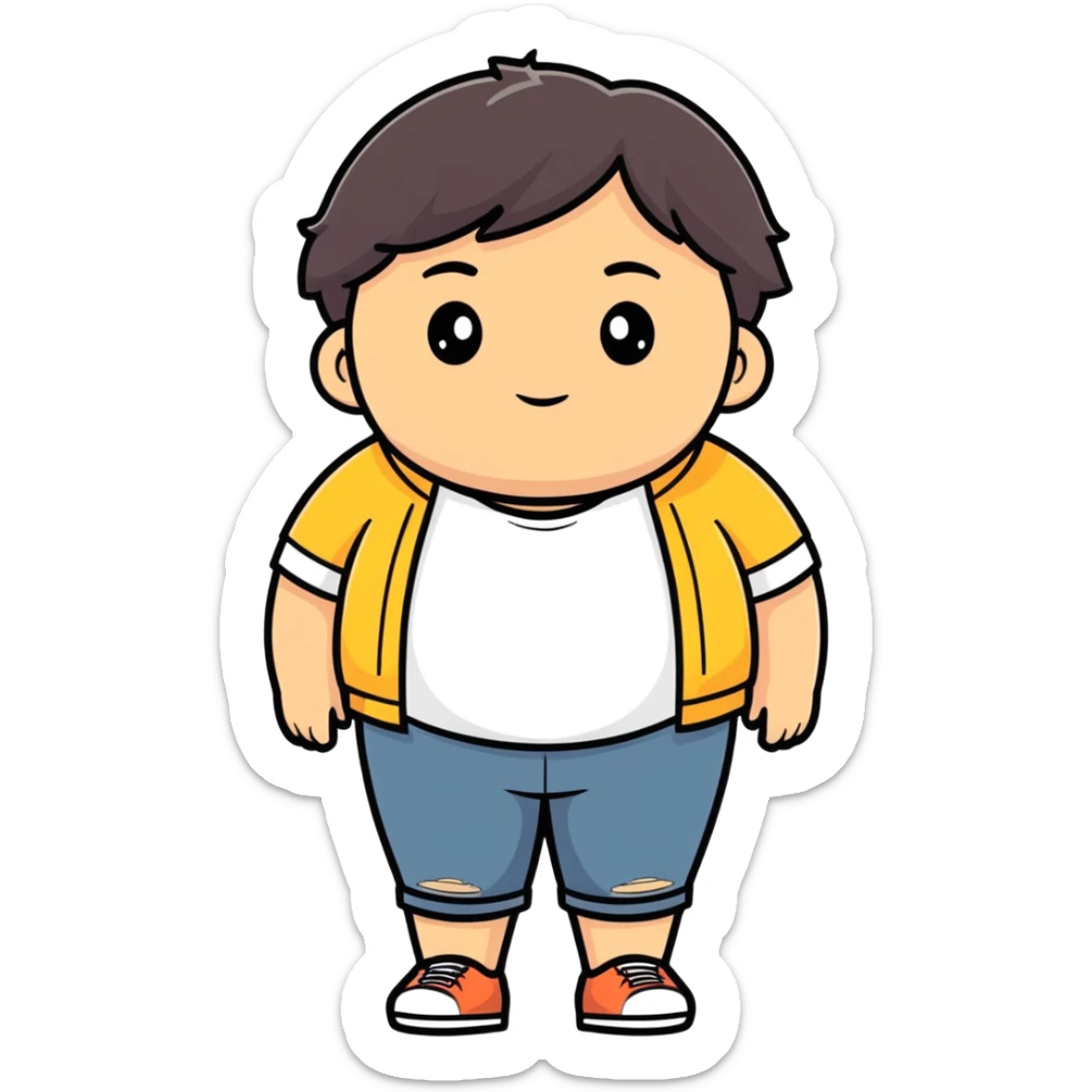 Draw a teenager fat face with medium skin tone and dark hair sticker