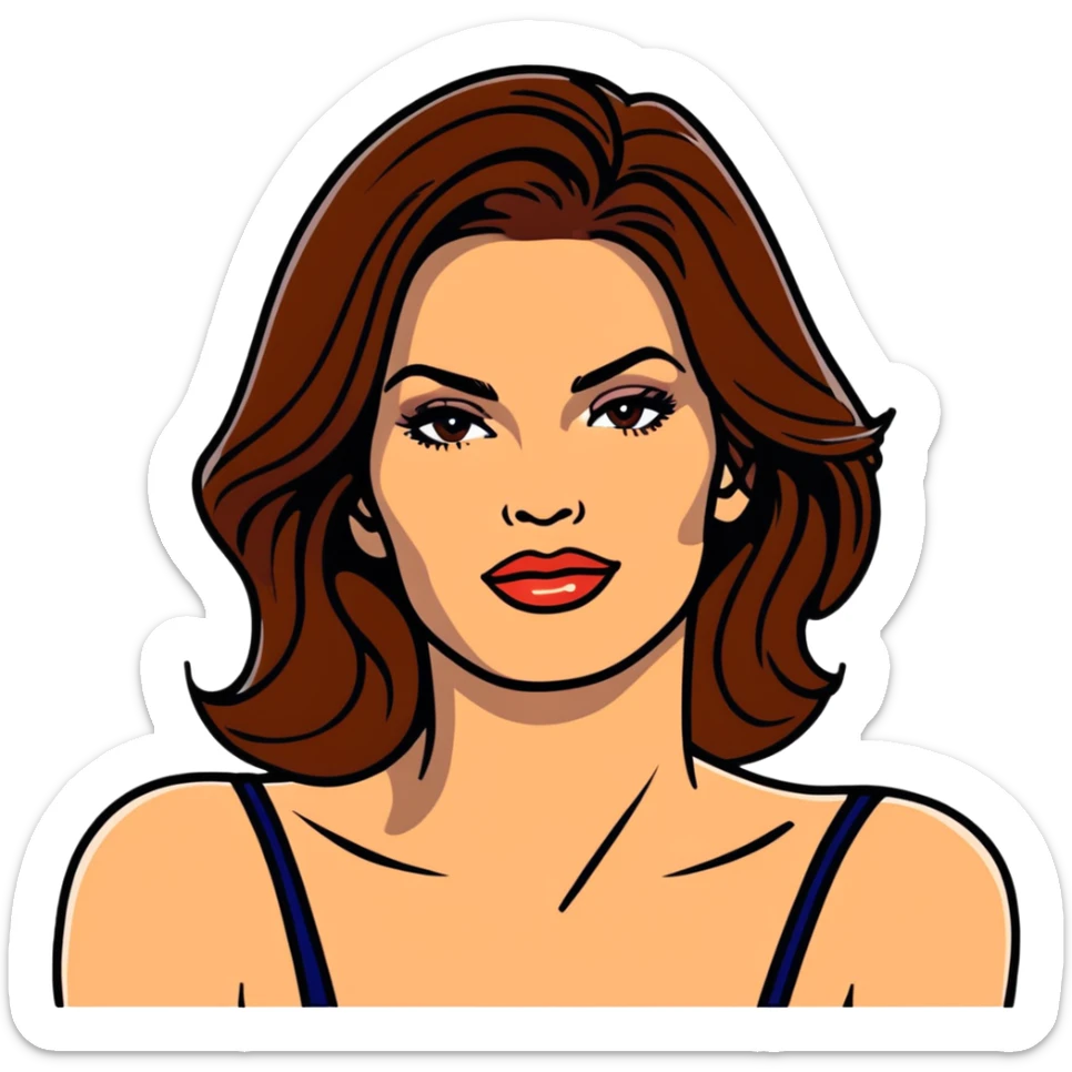 Cindy Crawford famous supermodel with beauty mark above her lip, brown hair sticker