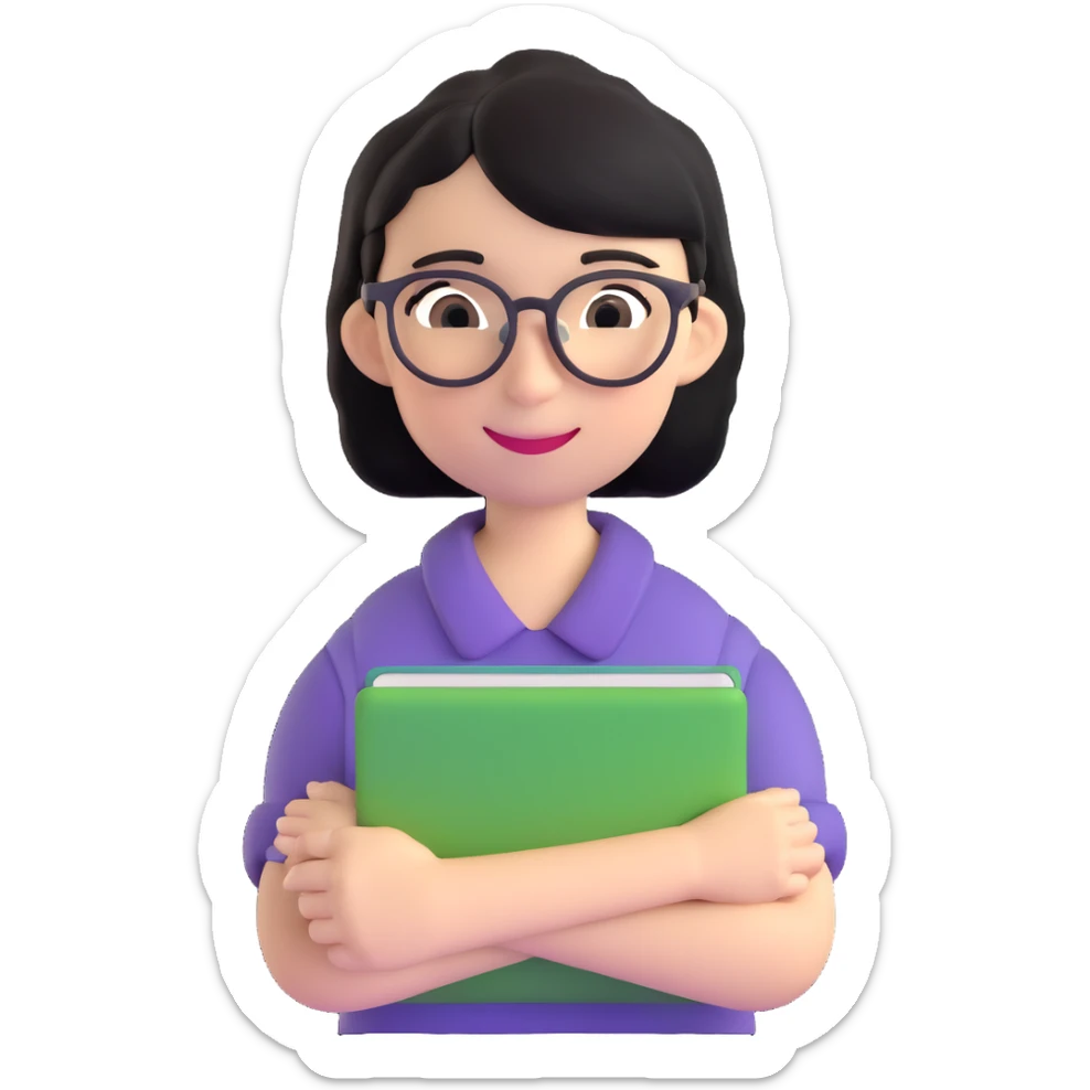 chica con pelo negro corto por los hombros, gafas y sonrisa sticker