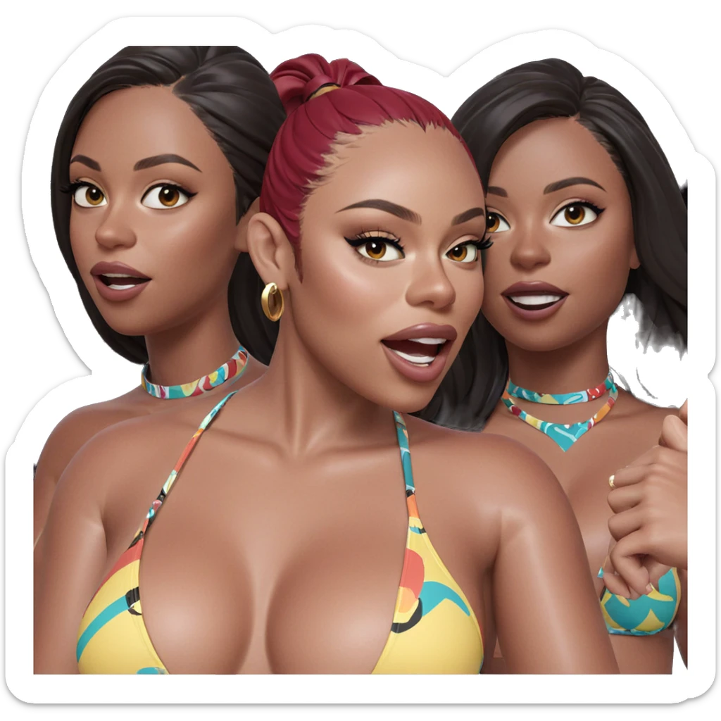 poolside bikini girls posing sticker