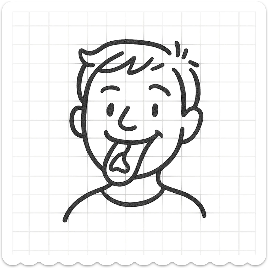 guy with tongue out and mustard on his tongue, hand drawn style sticker