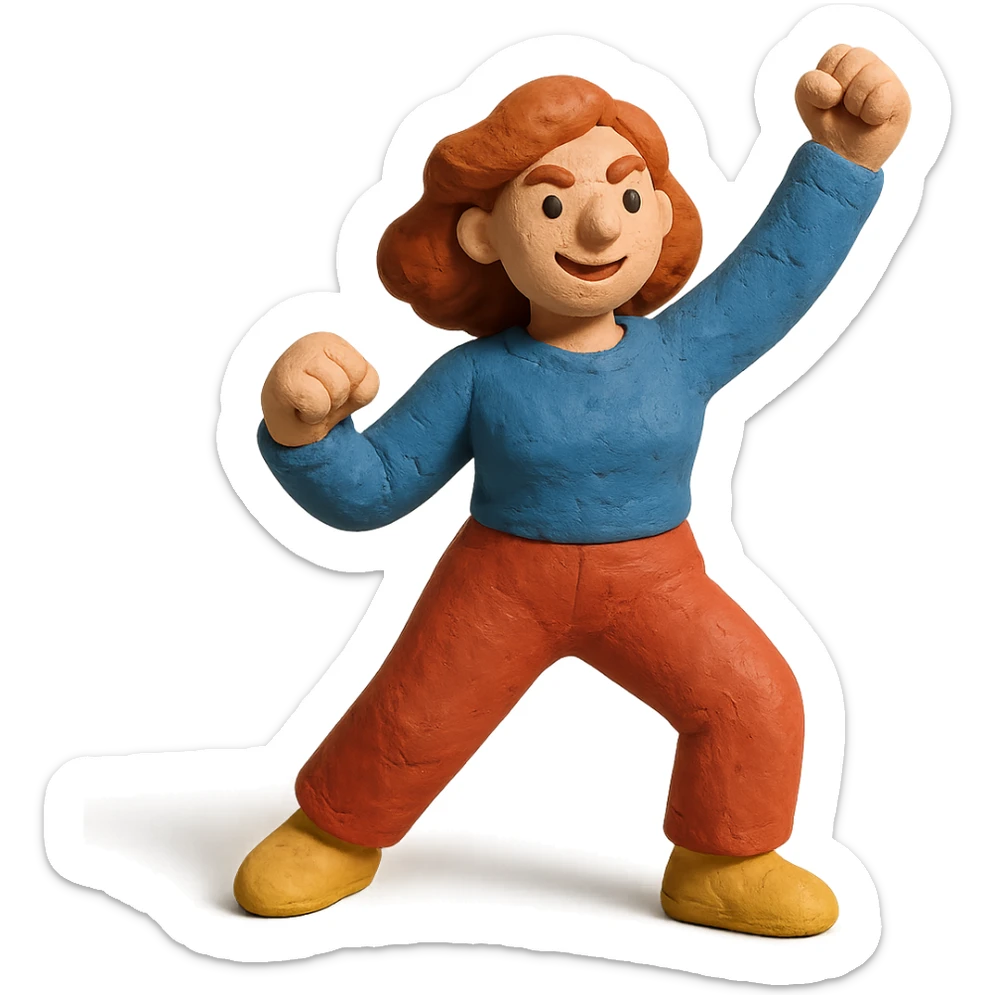 claymation style empowered adult woman, playful pose sticker