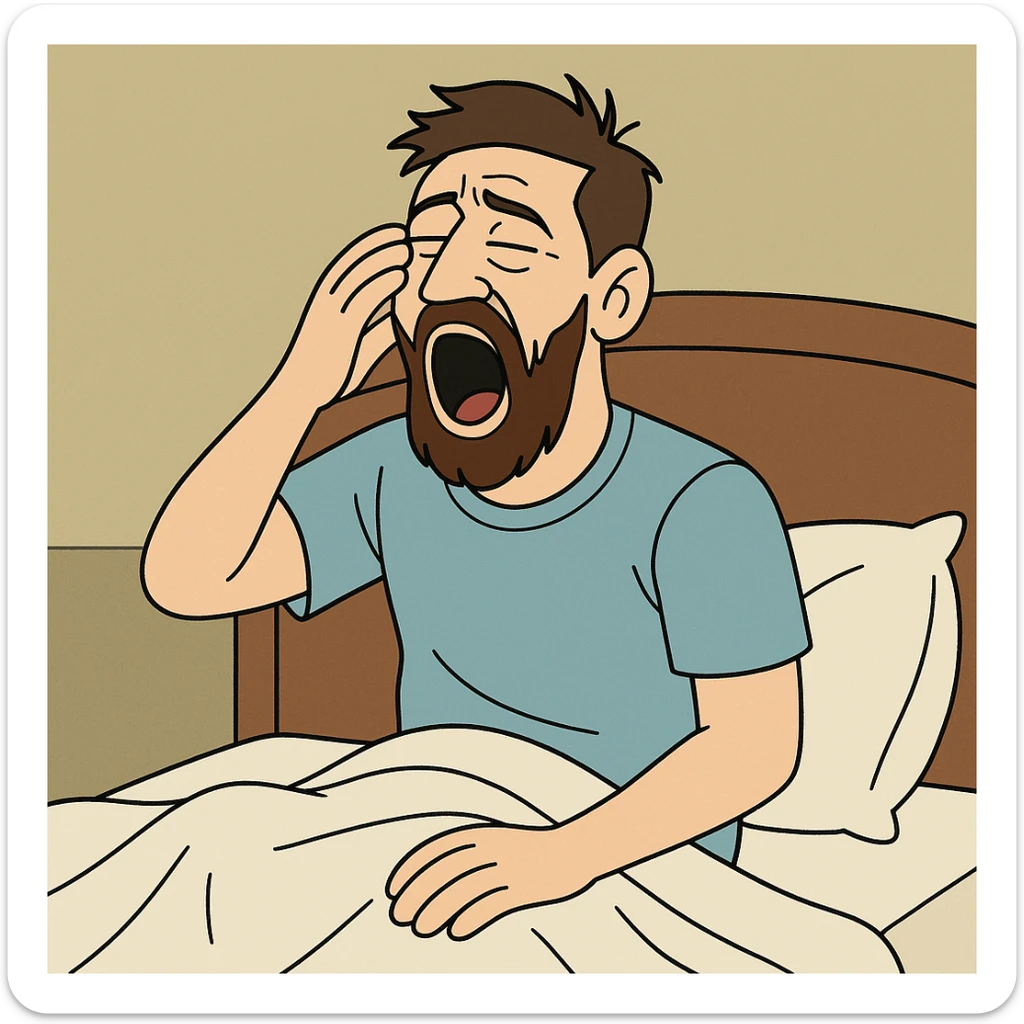 Messi yawning and sitting up in bed sticker