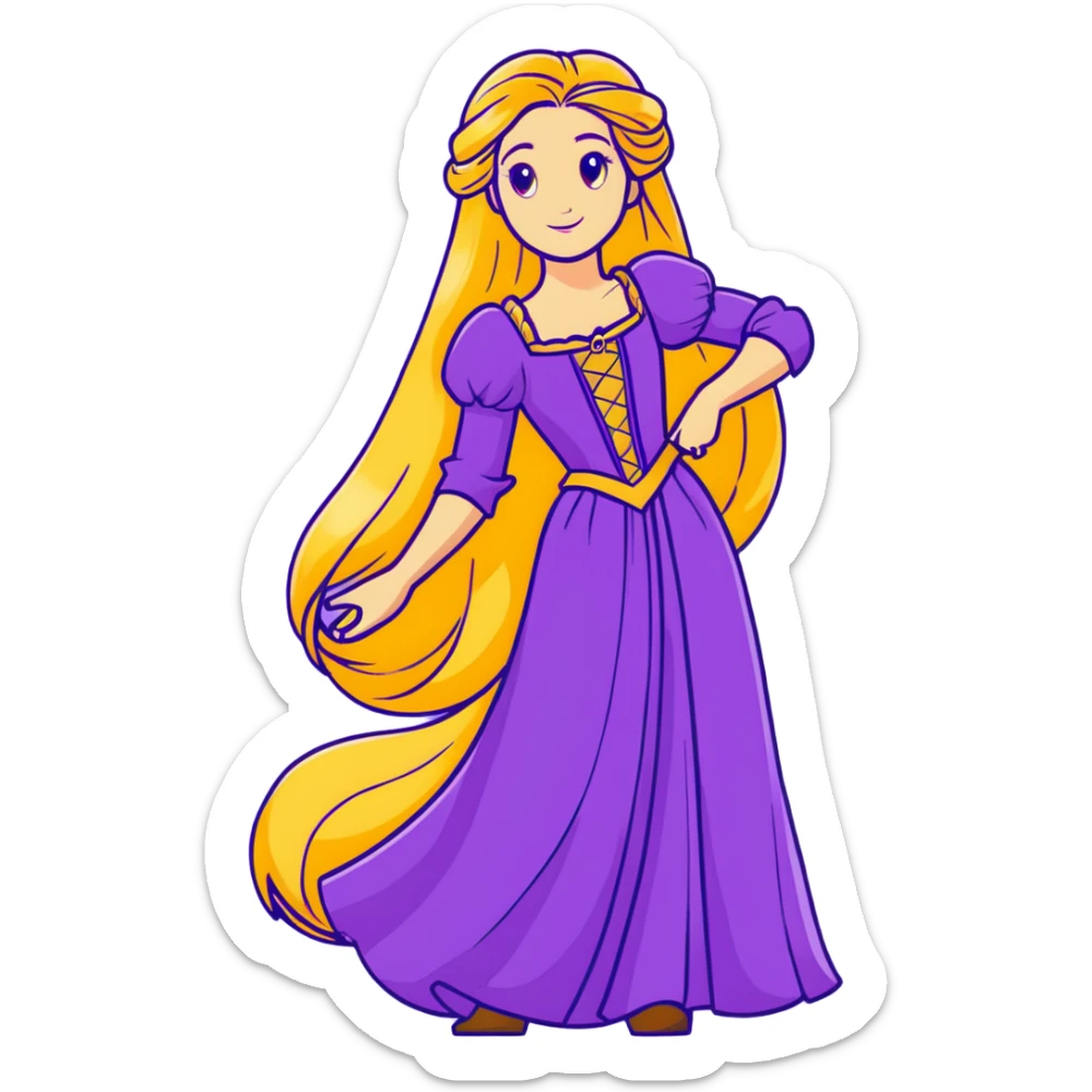 Disney Princess Rapunzel with extremely long golden blonde hair and purple dress sticker