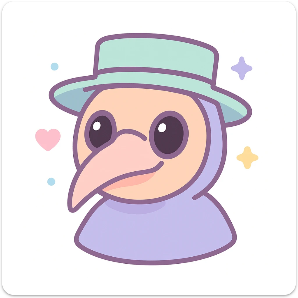 SCP-049 as a cursed emoji, unsettling, plague doctor mask, dark aura, creepy expression, horror vibe sticker