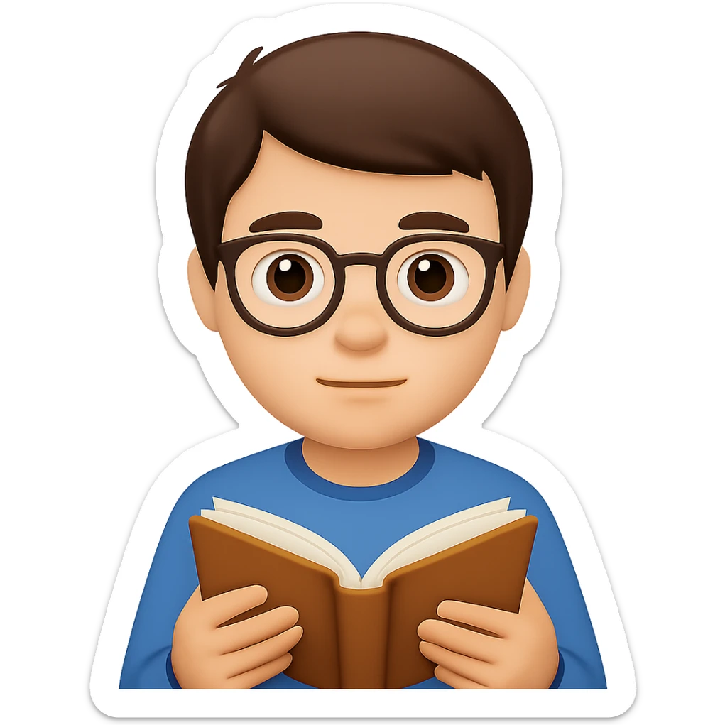 Add glasses to the boy in the style of emoji (apple style emojis). Keep the emoji style look and no background. sticker