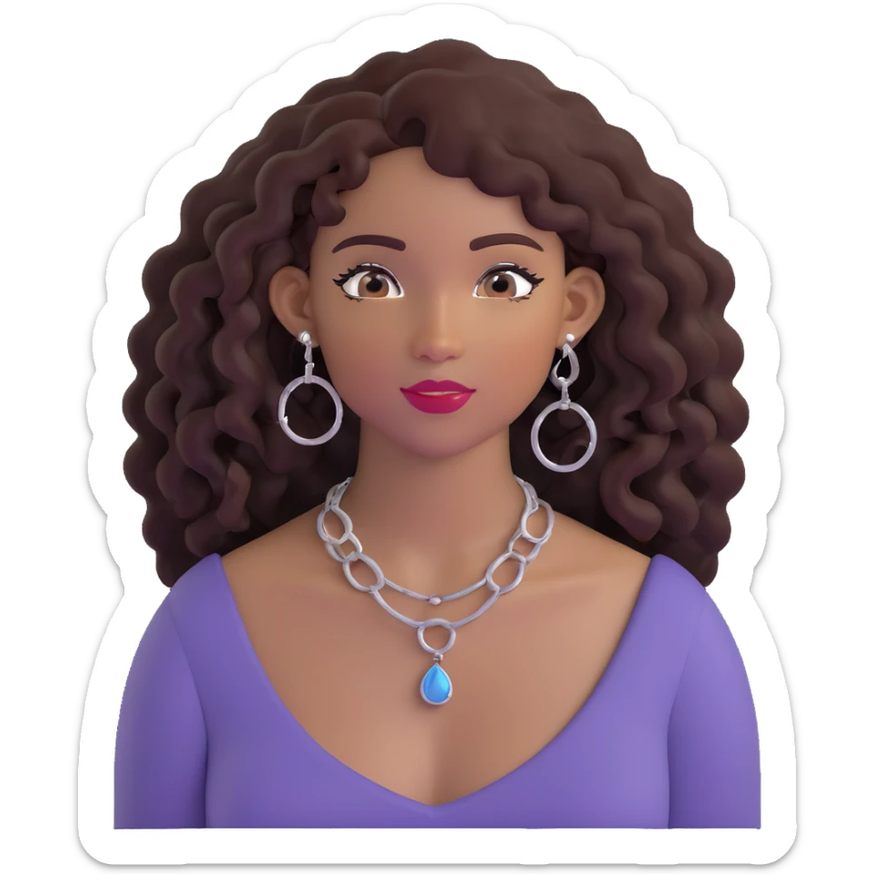 pretty black girl with long curly hair wearing stylish earrings and necklace sticker