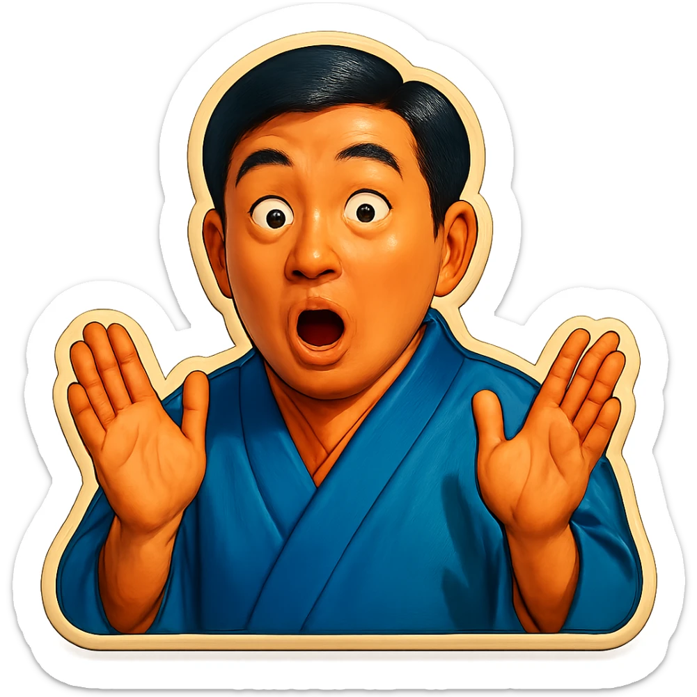 The same Japanese man in traditional kimono looks at the viewer with a surprised look, and his hands are empty sticker