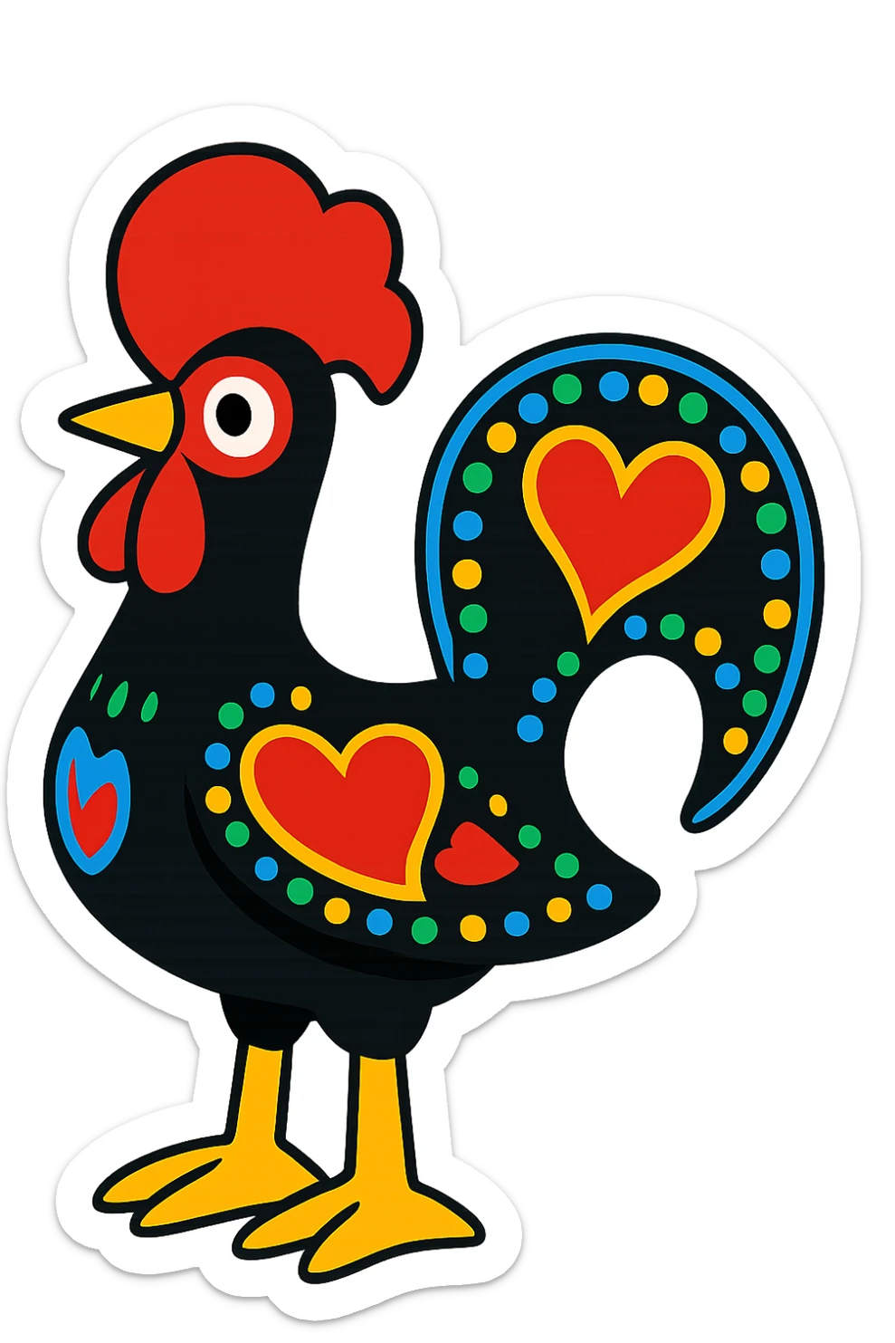 Portuguese rooster (Galo de Barcelos), colorful cartoon style sticker