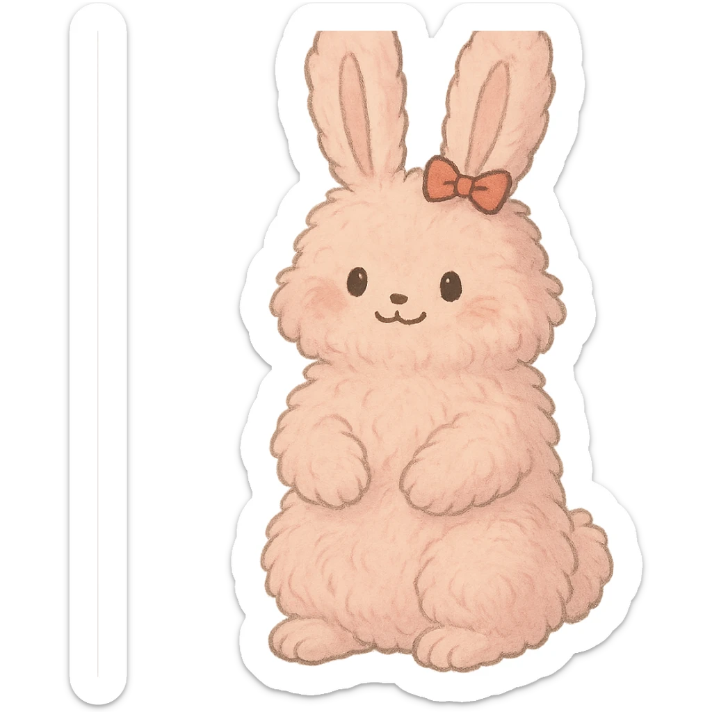 kawaii hair straightener as a super fluffy soft pink bunny with a tiny bow gentle happy face full-body with extra soft and plush fur sticker