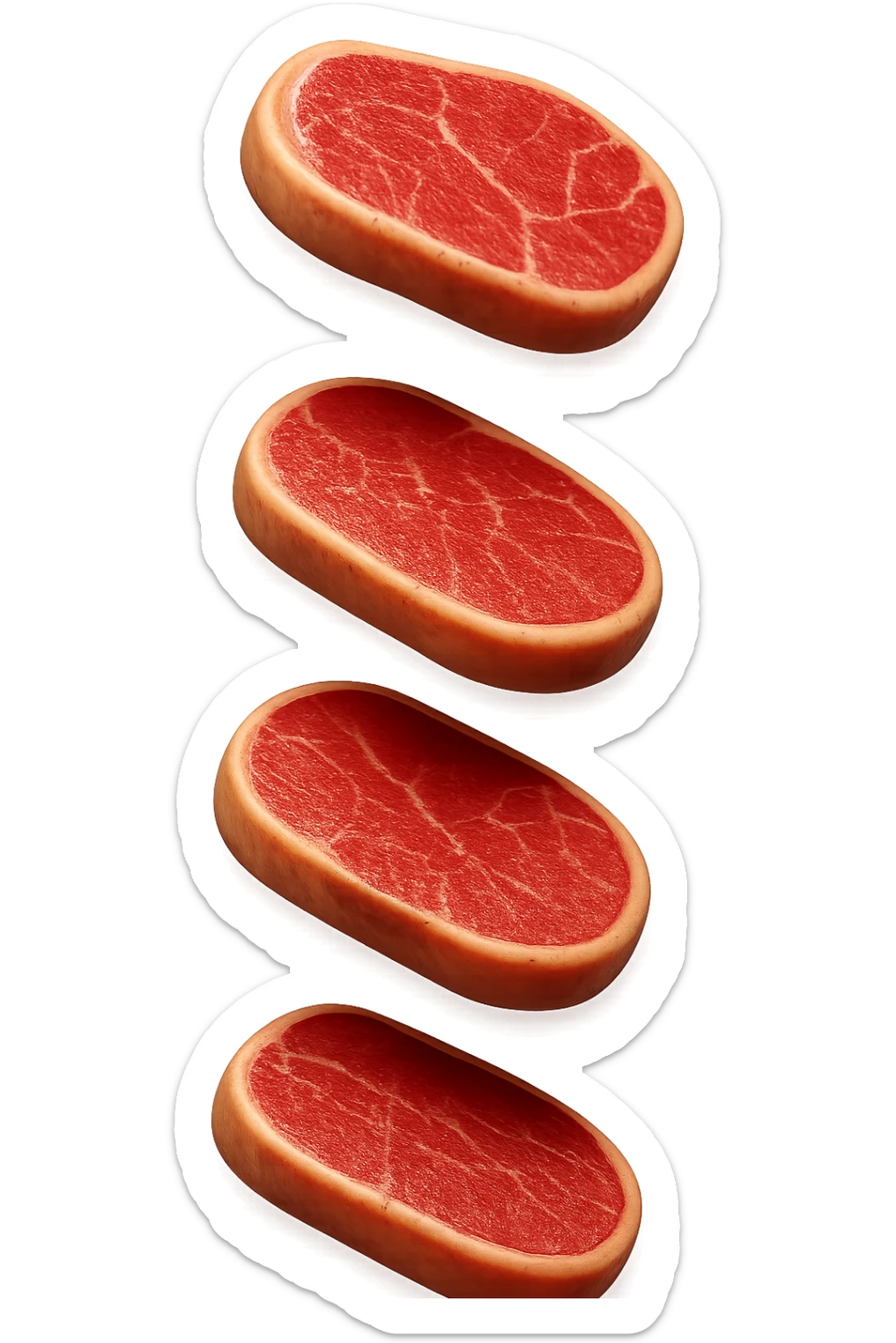 emoji stile iphone in 3d di fette di carne che cadono verticalmente dall'alto, iperrealistico 4k sticker