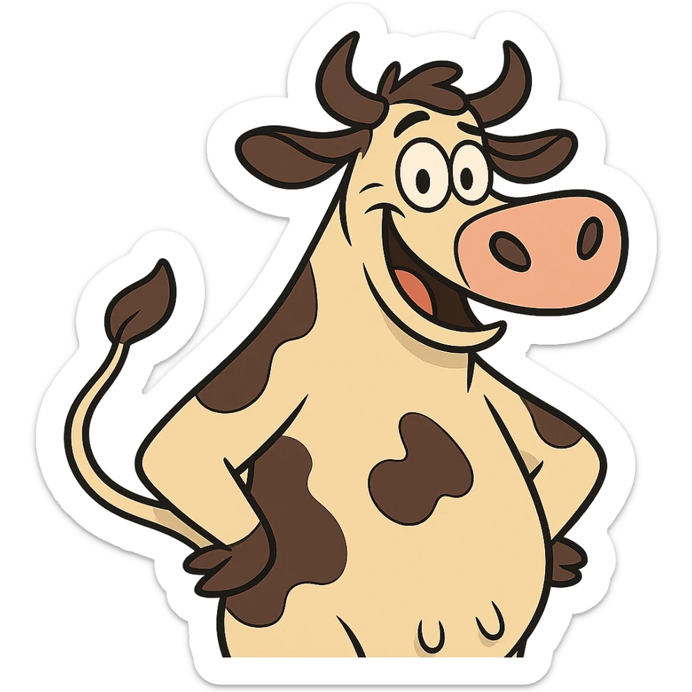 mizahi, eğlenceli, detaylı, modern çizgi film tarzı bir inek, no background sticker
