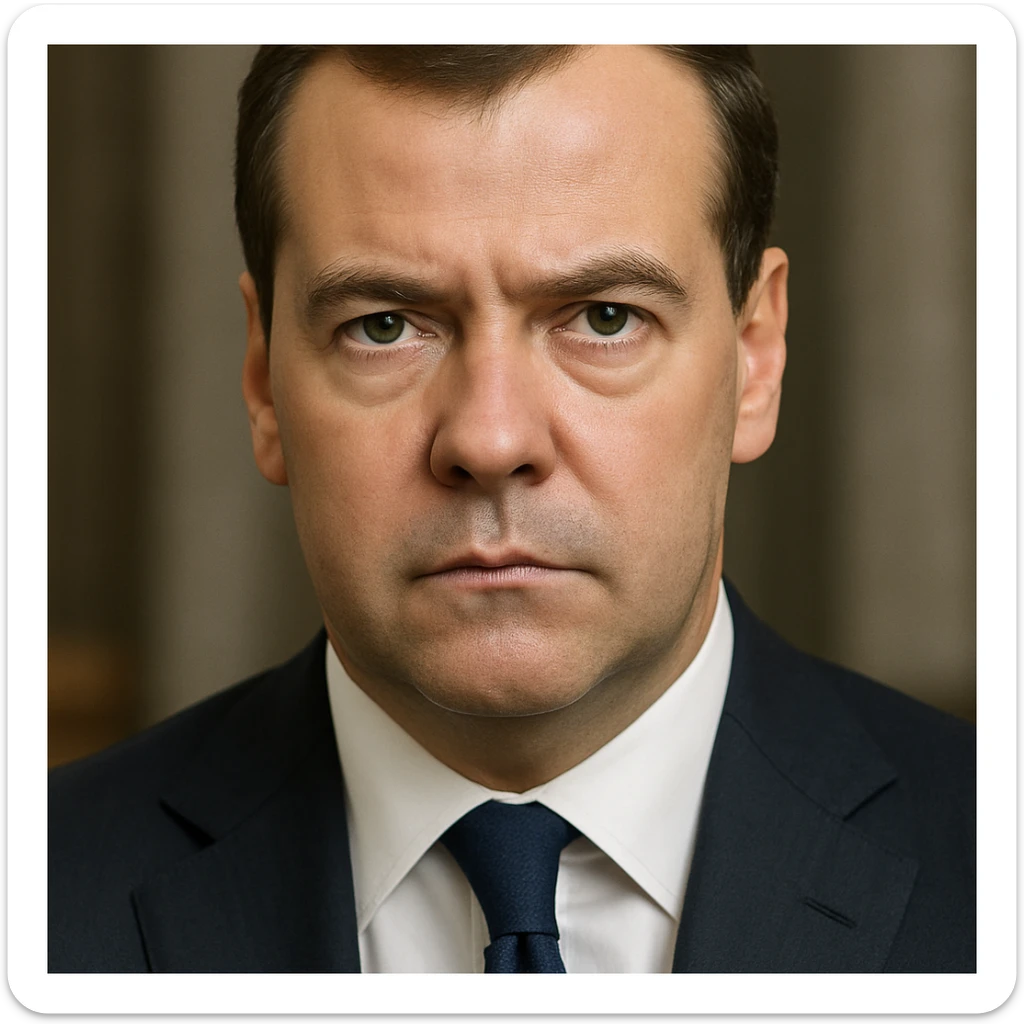photorealistic, highly detailed portrait of Dmitry Medvedev with a serious expression and realistic facial features, maximum quality sticker