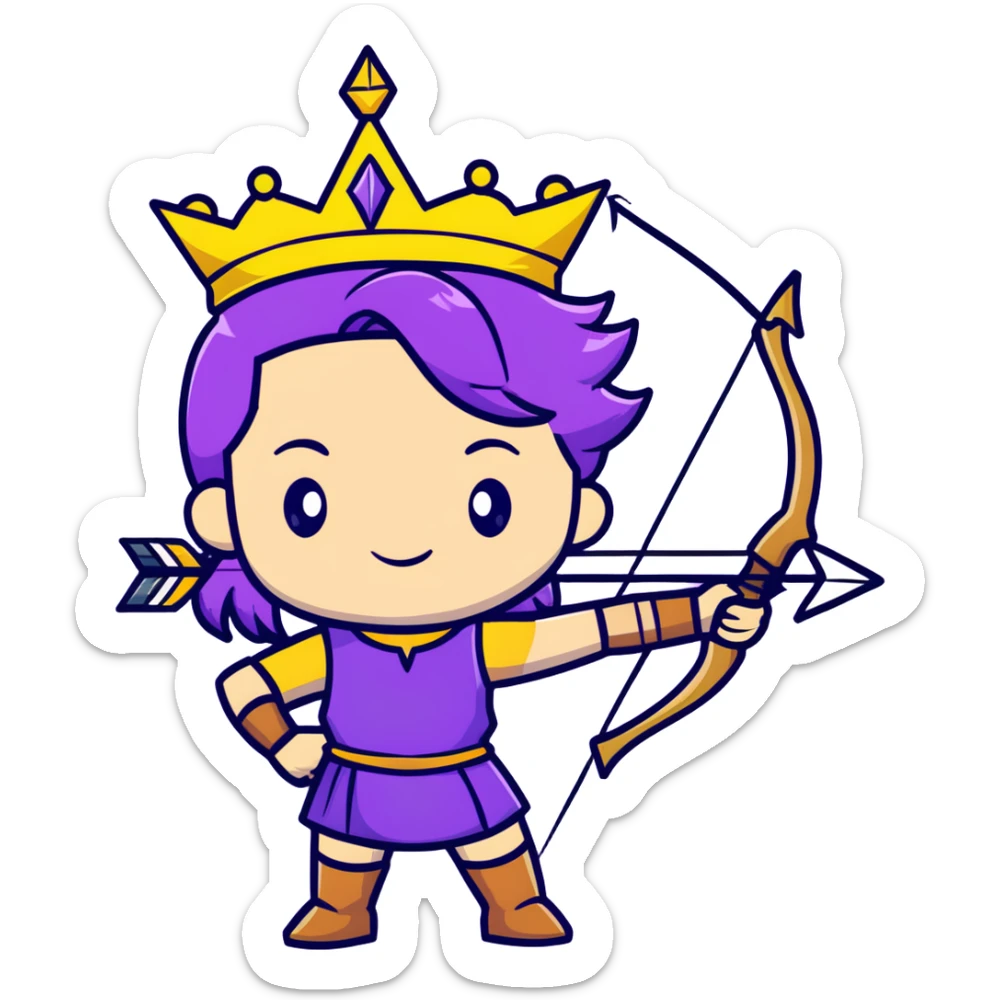 Archer Queen from Clash of Clans with purple hair, crown, bow and arrow, purple outfit sticker