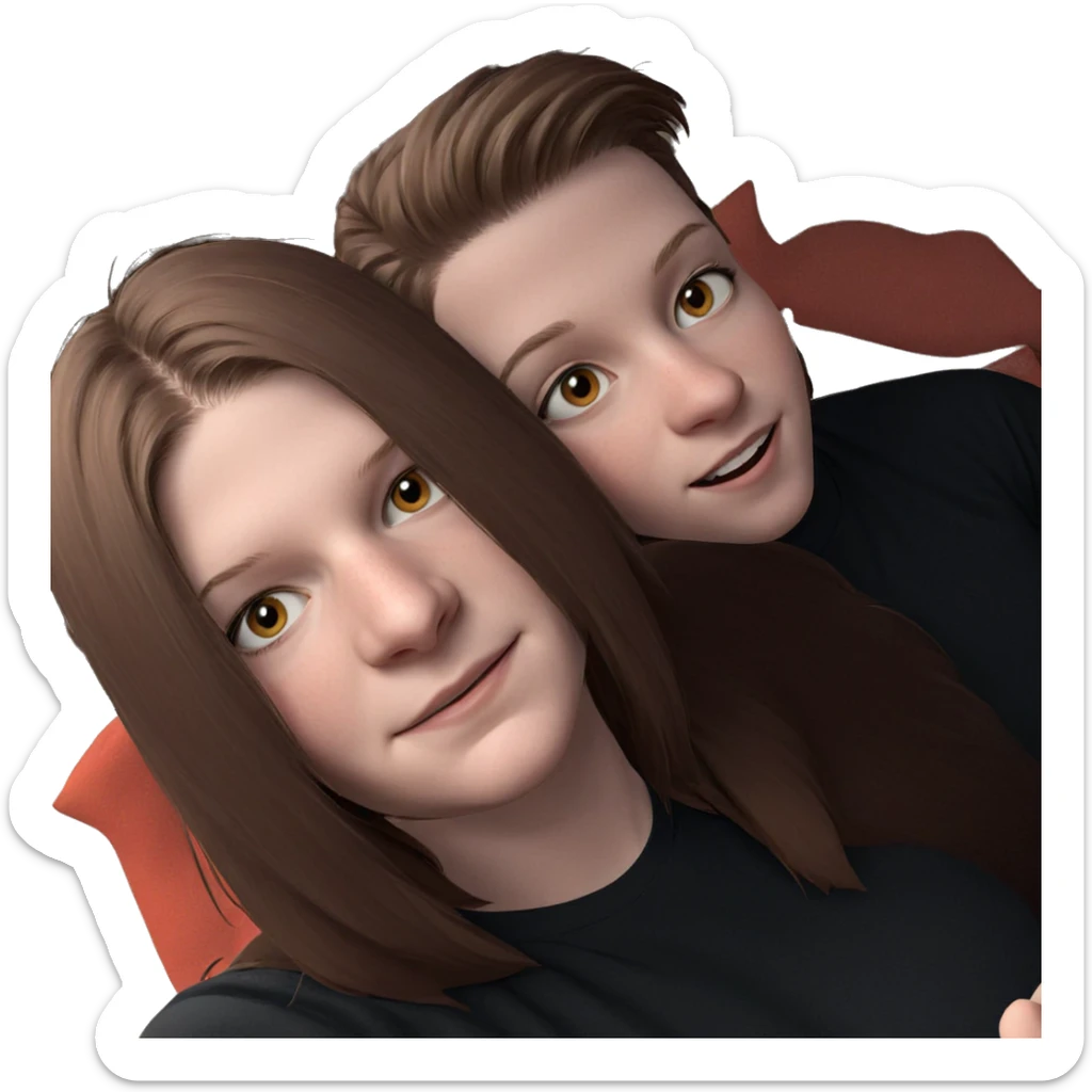 smiling girl with two boys sticker