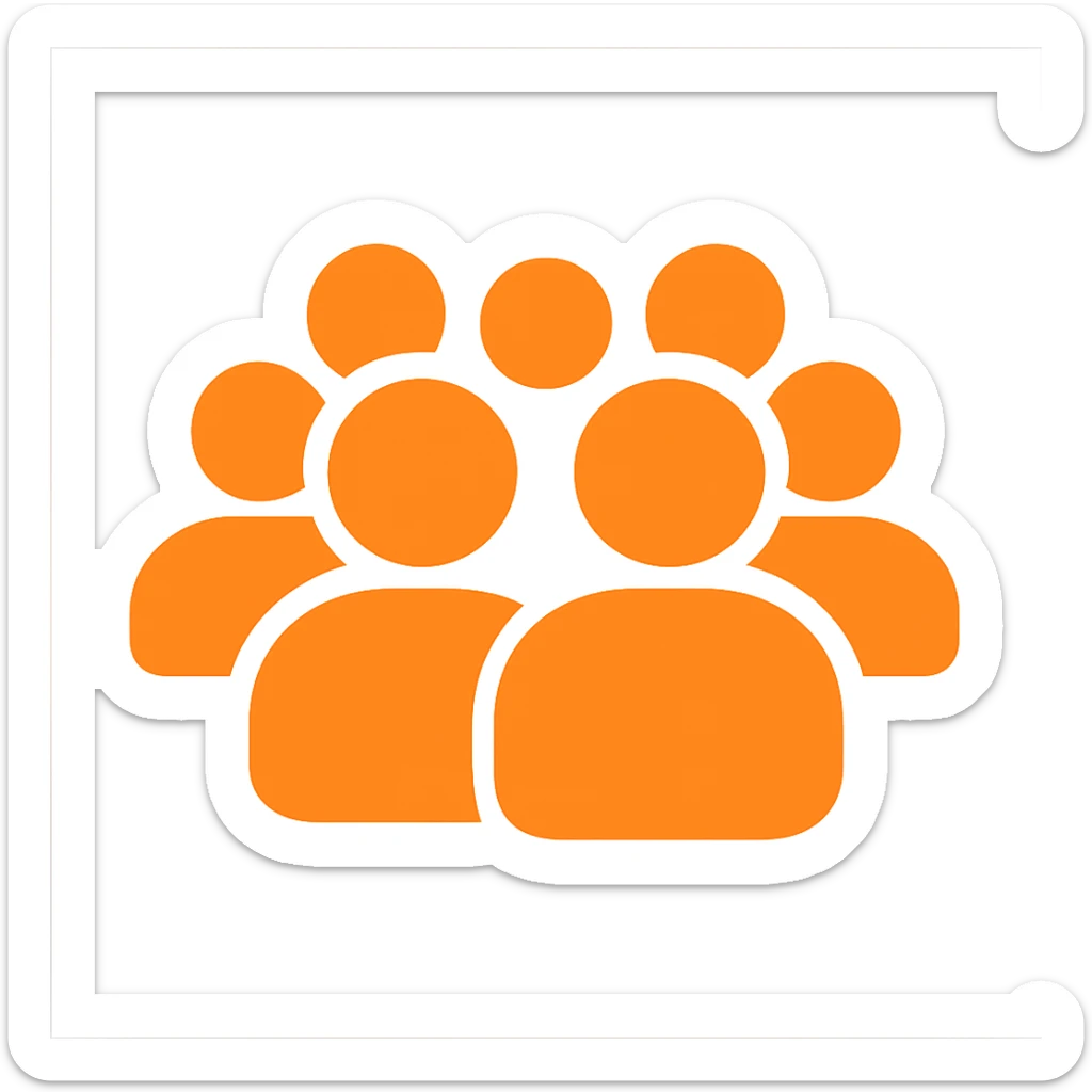 Increase the number of people inside the silhouette, ensure the shape is fully filled with no borders, and the color is exactly orange #fe6601, with a transparent background. sticker