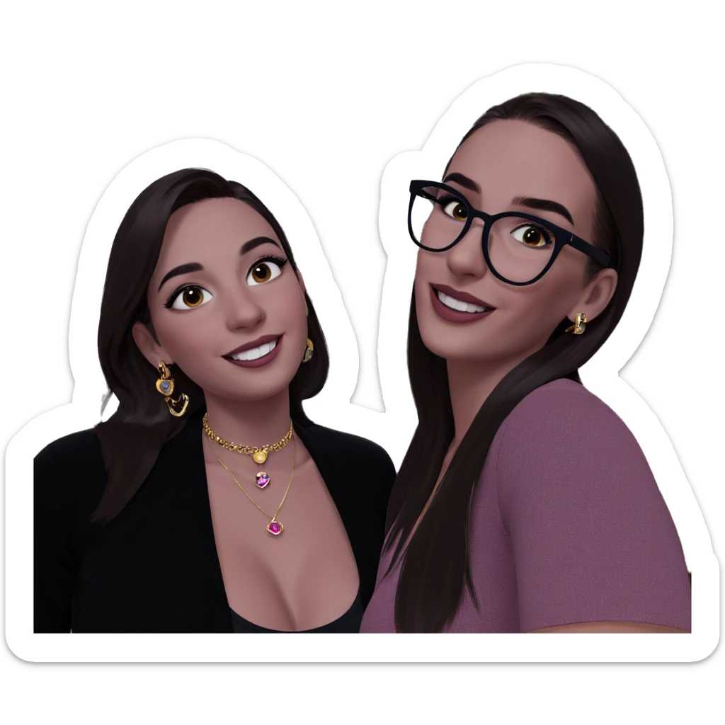 smiling girls with jewelry sticker