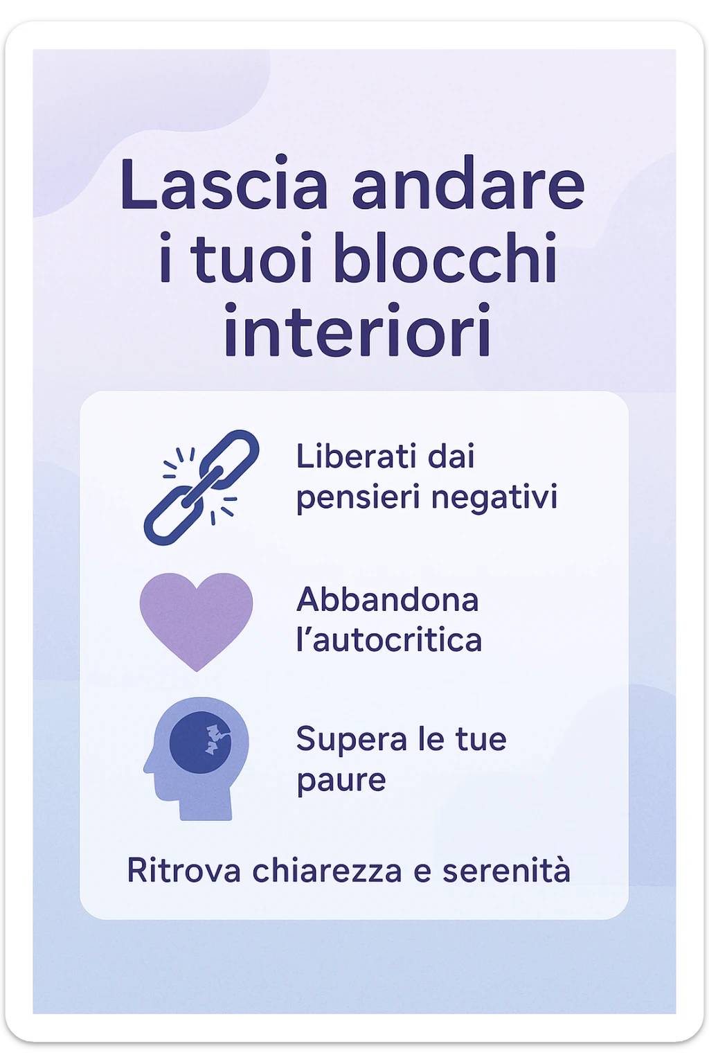 infografica stile post di instagram con titolo "Lascia andare i tuoi blocchi interiori" sticker