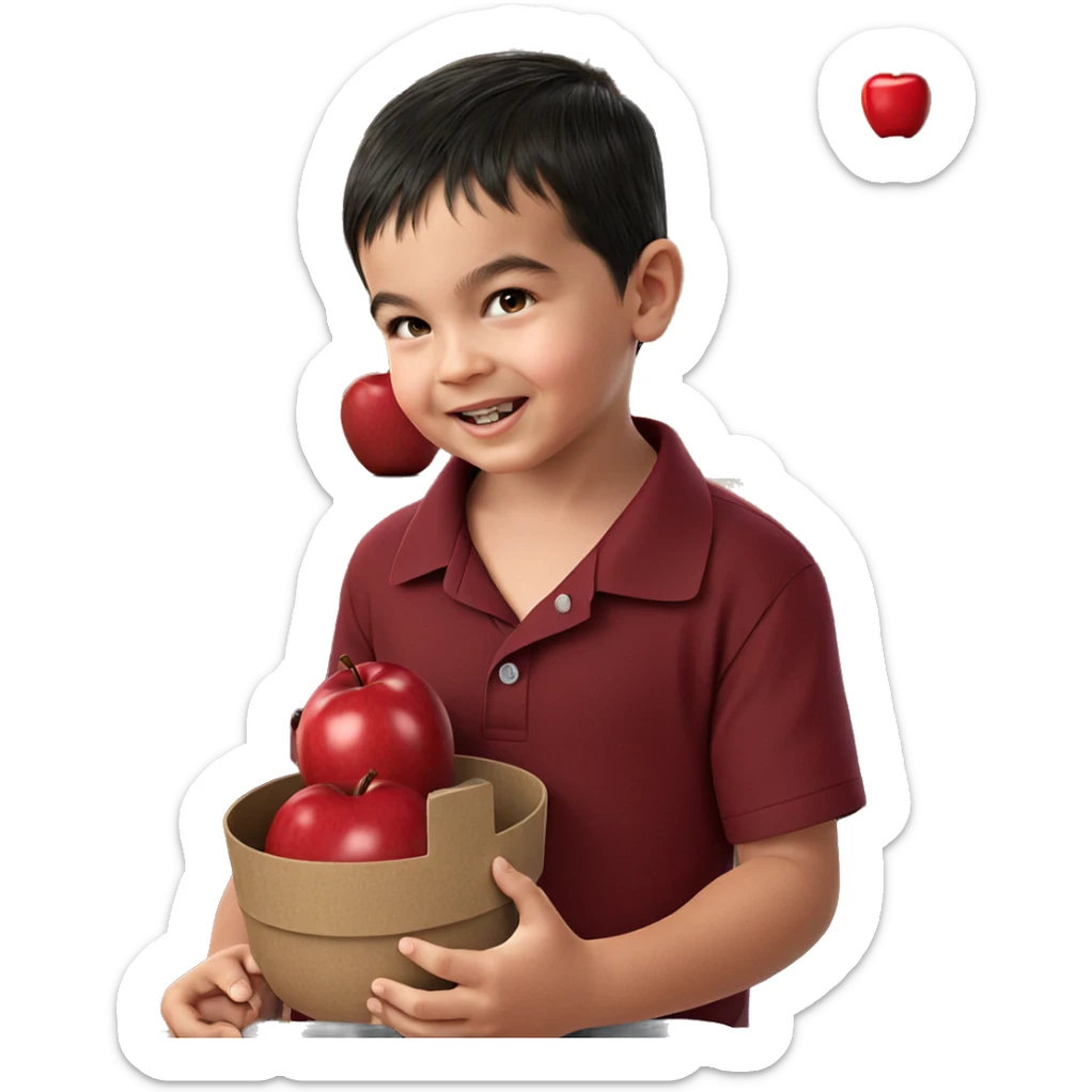 child holding apple in red shirt sticker