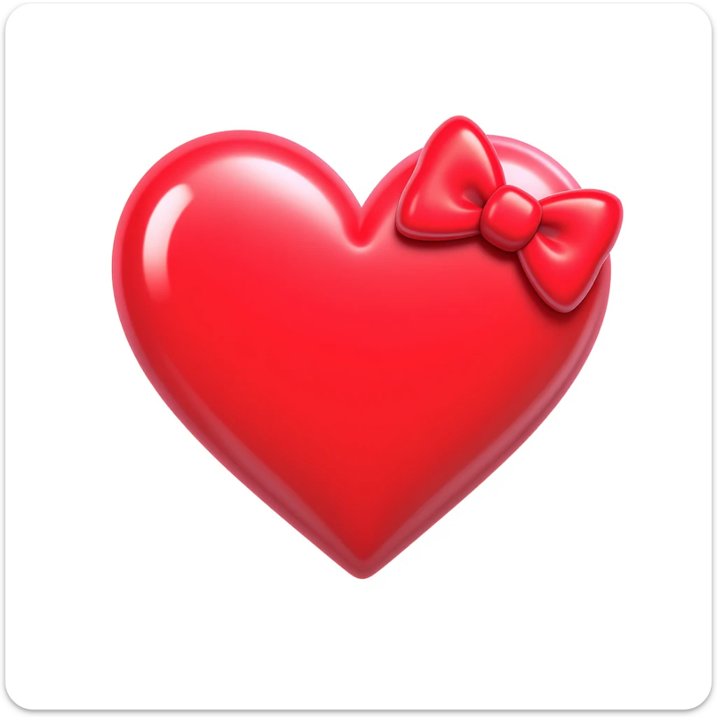 cute and shiny heart emoji with a bow accent, no background sticker