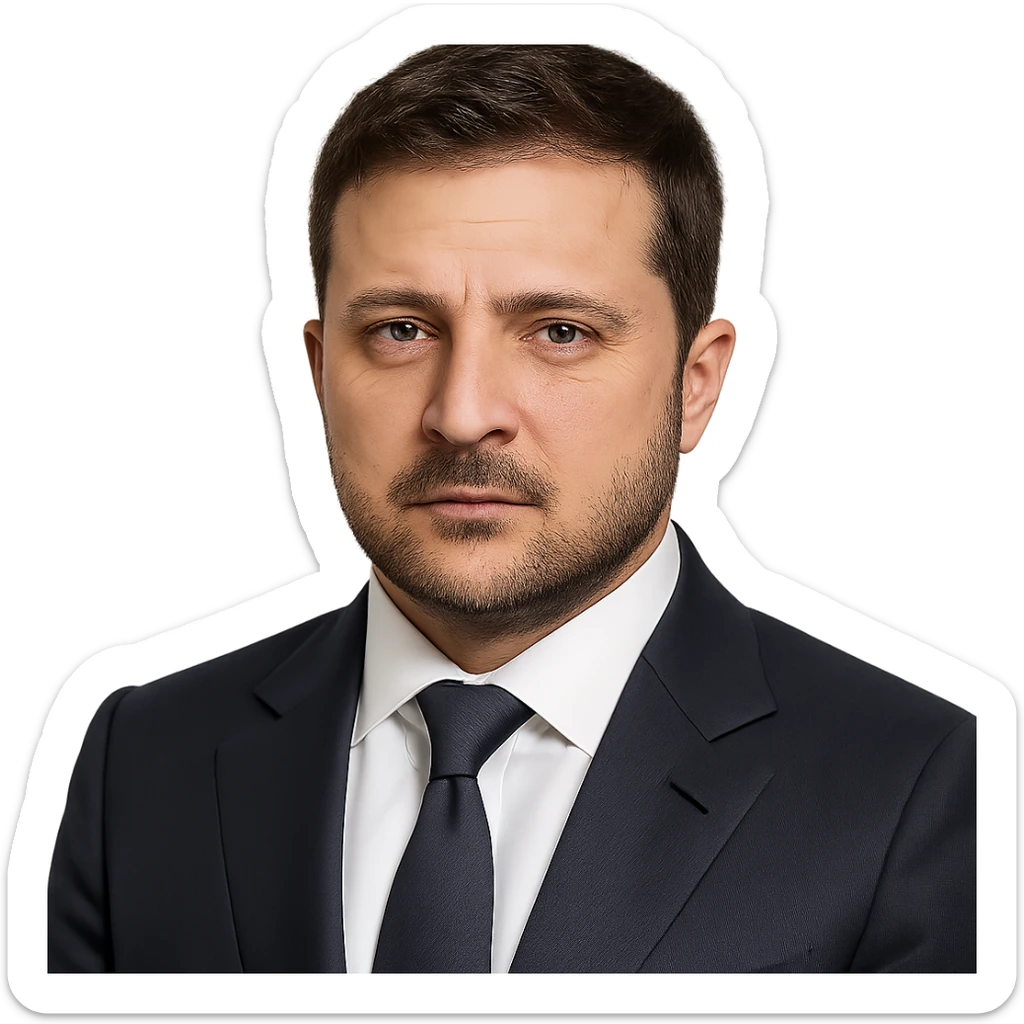 realistic portrait of Vladimir Zelensky in a business suit, no background sticker
