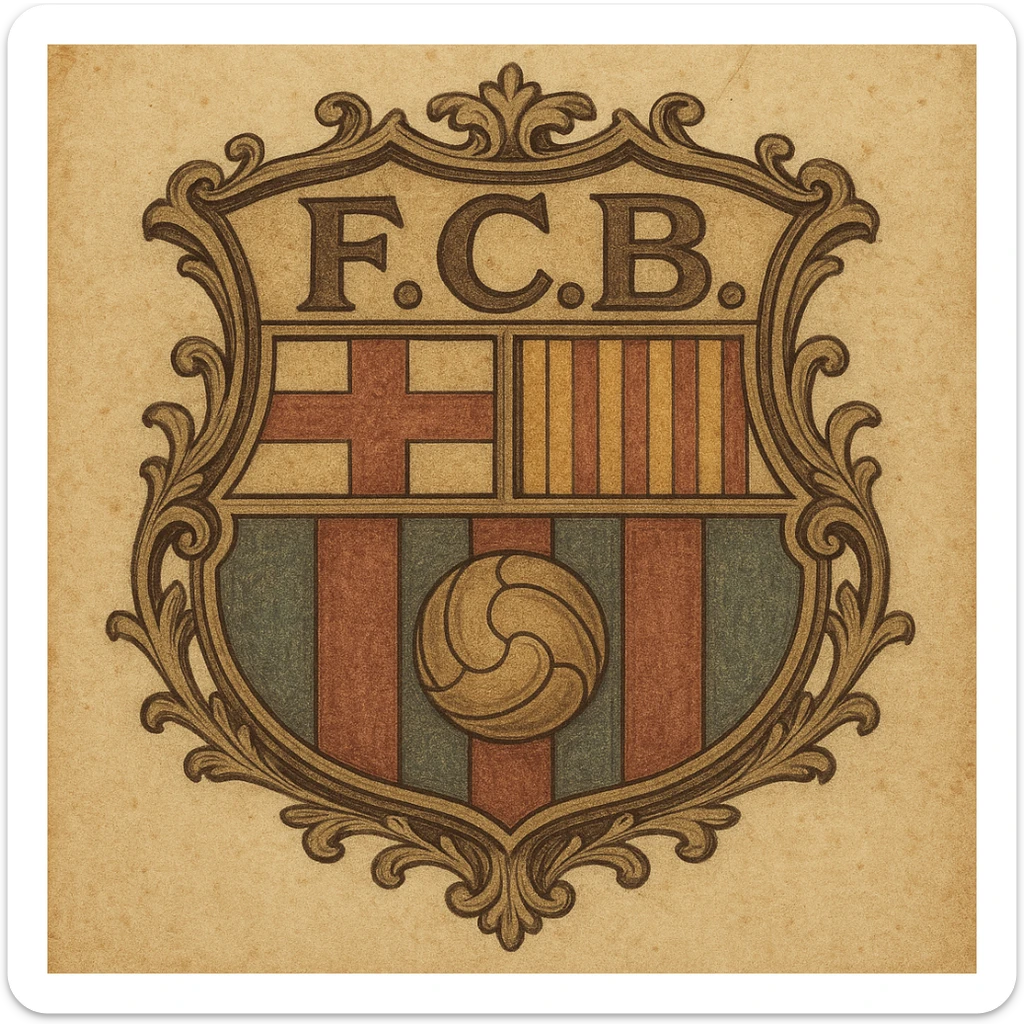 Barcelona football team logo, vintage and classic, inspired by the team's rich history, muted colors and intricate details sticker