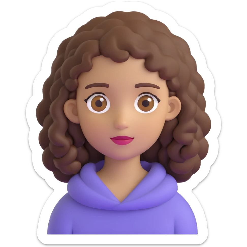 white girl with brown curly hair and brown eyes sticker