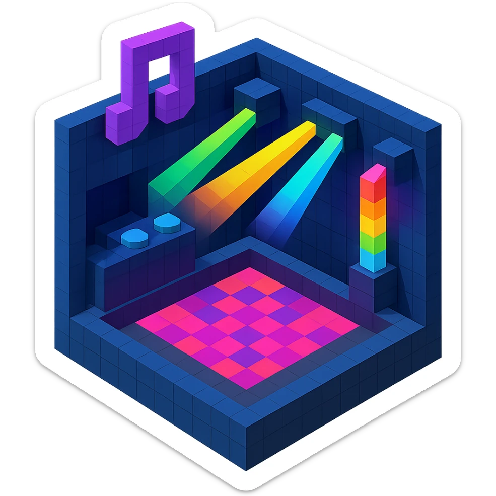 nightclub with dynamic laser lights, a dance floor, and a futuristic vibe sticker