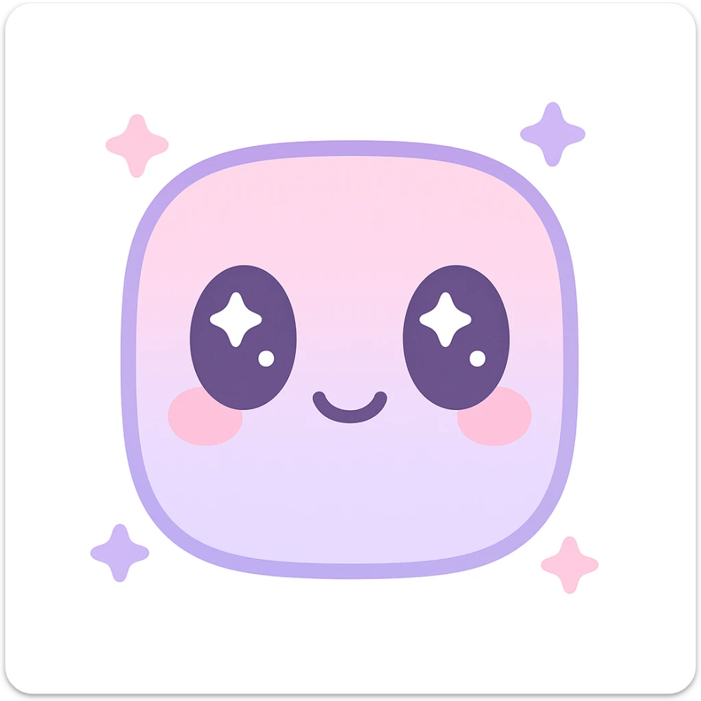 girly emote with sparkly eyes and a cute smile, pastel colors, kawaii style sticker