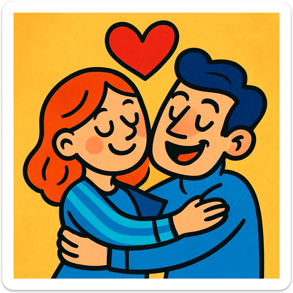 An in love couple with a heart above them, enjoy style sticker