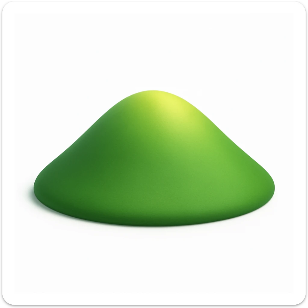 A 3D emoji in iOS emoji aesthetic style of a smooth green hilltop with a rounded summit, soft sunlight illuminating the top, gentle slopes fading downward, minimal and clean Apple-style design, white background

 sticker