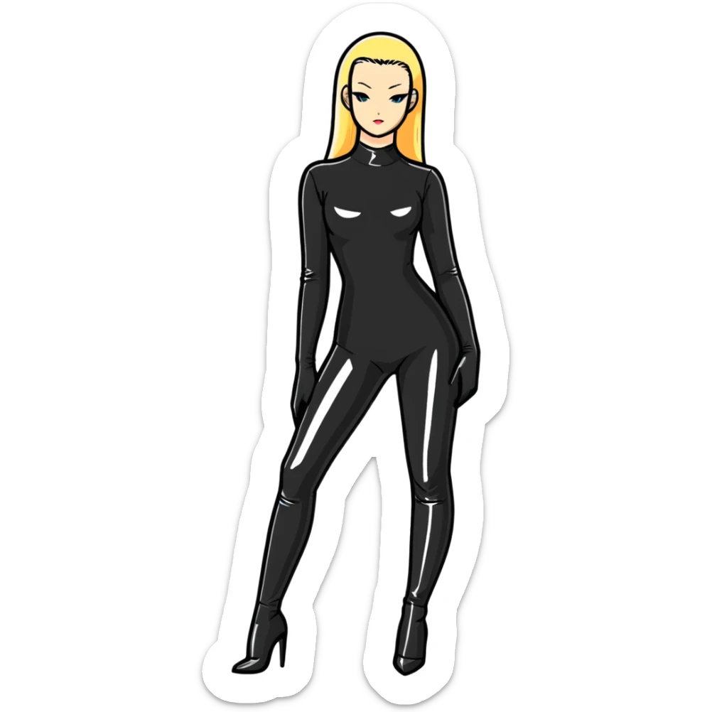 full-length girl wearing a tight latex bodysuit, fashion pose sticker